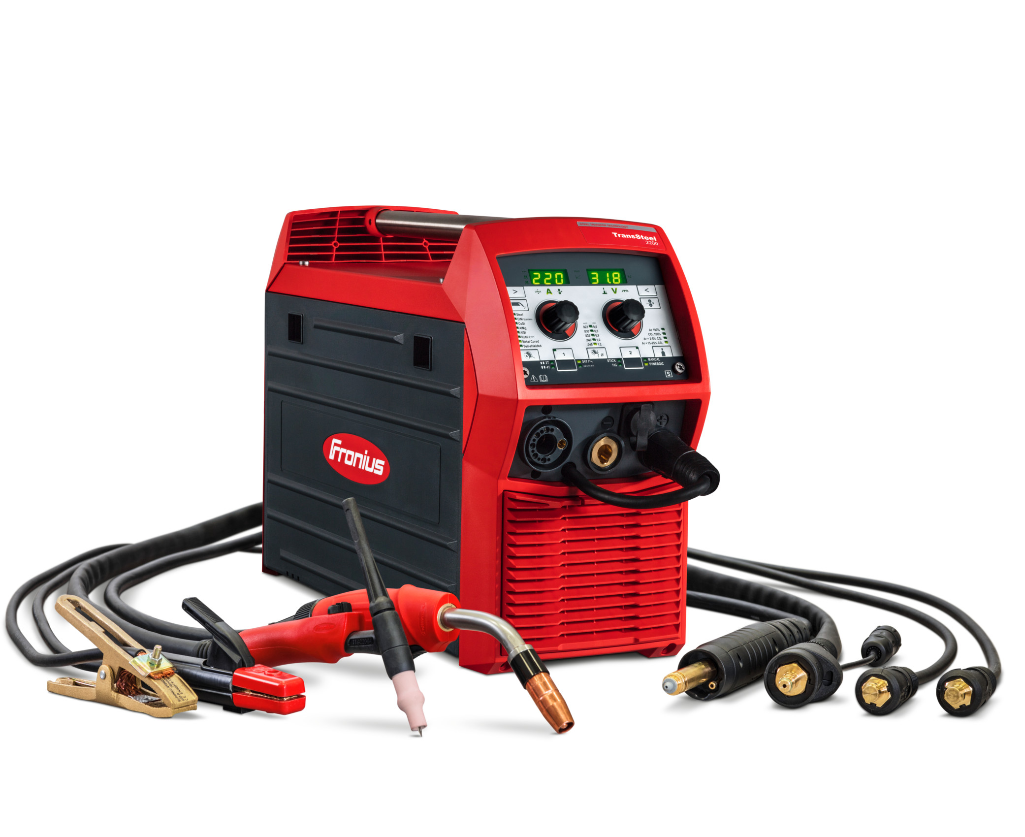 Versatile TransSteel 2200 welding machine for TIG, MIG/MAG, and MMA processes, provided by a top welding machine supplier in Malaysia.